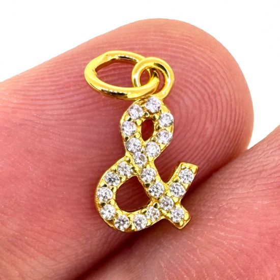 Wholesale Gold Over 925 Sterling Silver Tiny Ampersand Charm with CZ Stones - 8.5mm (sold per piece)