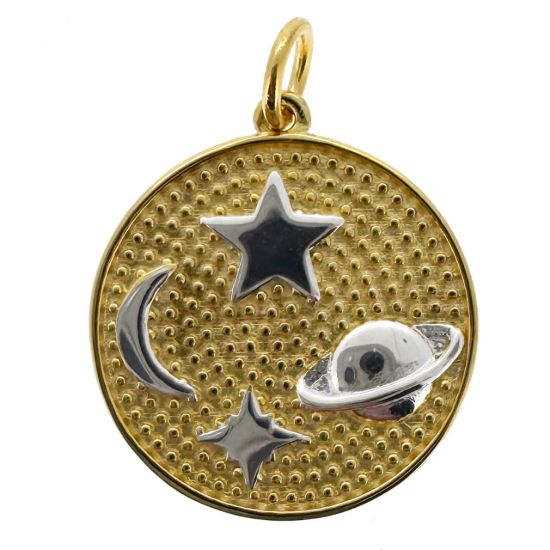 Wholesale 925 Sterling Silver Two Toned Round Astronomy Charm - 17.5mm (Sold Per Piece)