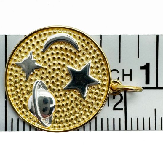 Wholesale 925 Sterling Silver Two Toned Round Astronomy Charm - 17.5mm (Sold Per Piece)