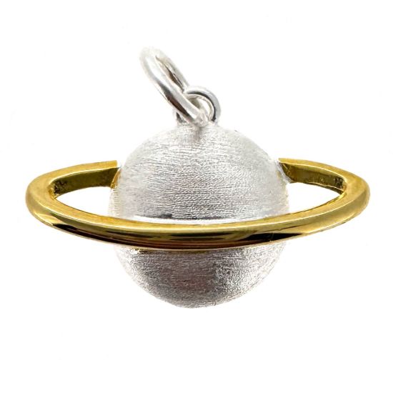 Wholesale 925 Sterling Silver Two Toned Saturn Charm - 9.5mm (Sold Per Piece) 
