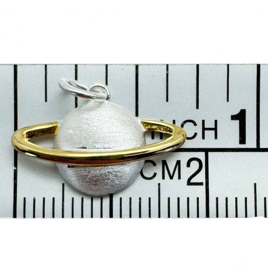 Wholesale 925 Sterling Silver Two Toned Saturn Charm - 9.5mm (Sold Per Piece) 