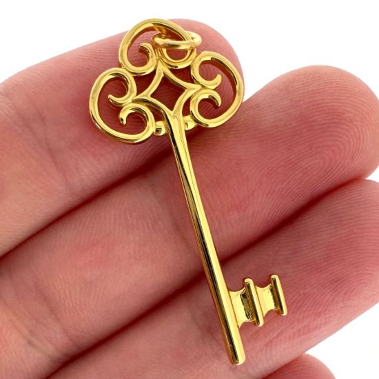 Wholesale Gold Over 925 Sterling Silver Skeleton Key Charm - 35mm (sold per piece)