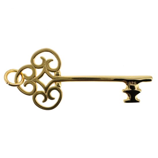 Wholesale Gold Over 925 Sterling Silver Skeleton Key Charm - 35mm (sold per piece)