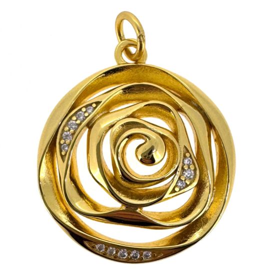 Wholesale Gold Over 925 Sterling Silver Unique Rose Silhouette Charm with CZ Stones - 20mm (sold per piece)