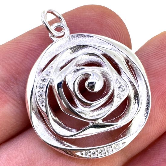 Wholesale 925 Sterling Silver Unique Rose Silhouette Charm with CZ Stones - 20mm (sold per piece)