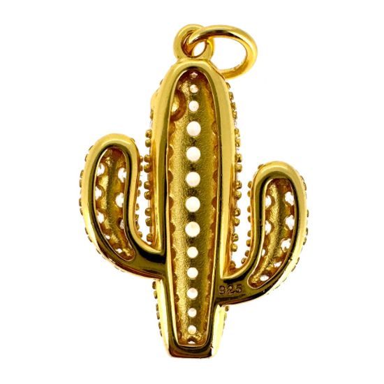 Wholesale Gold Over 925 Sterling Silver Cactus Charm with CZ Stones - 19.5mm (sold per piece)