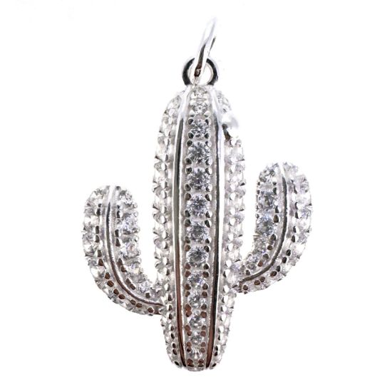 Wholesale 925 Sterling Silver Cactus Charm with CZ Stones - 19.5mm (sold per piece)