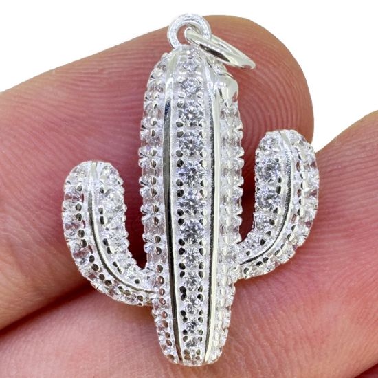 Wholesale 925 Sterling Silver Cactus Charm with CZ Stones - 19.5mm (sold per piece)