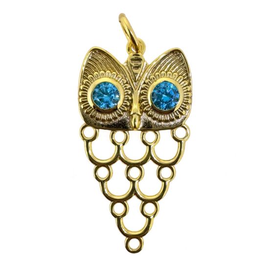 Wholesale Gold Over 925 Sterling Silver Unique Owl Silhouette Charm With CZ Stones - 27mm (sold per piece)