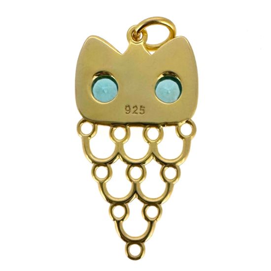 Wholesale Gold Over 925 Sterling Silver Unique Owl Silhouette Charm With CZ Stones - 27mm (sold per piece)