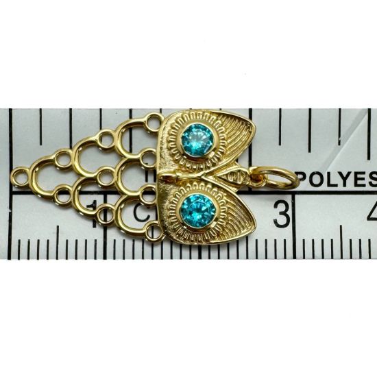 Wholesale Gold Over 925 Sterling Silver Unique Owl Silhouette Charm With CZ Stones - 27mm (sold per piece)