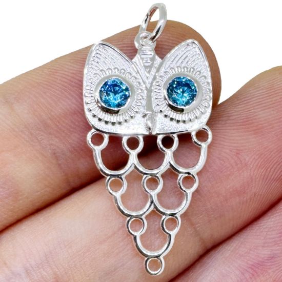 Wholesale 925 Sterling Silver Unique Owl Silhouette Charm With CZ Stones - 27mm (sold per piece)