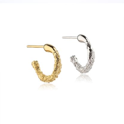 Wholesale Sample-order item - 925 Sterling Silver or Gold Texture Half Hoops Earrings -14mm