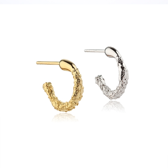 Wholesale Sample-order item - 925 Sterling Silver or Gold Texture Half Hoops Earrings -14mm