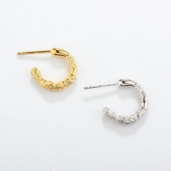 Wholesale Sample-order item - 925 Sterling Silver or Gold Texture Half Hoops Earrings -14mm