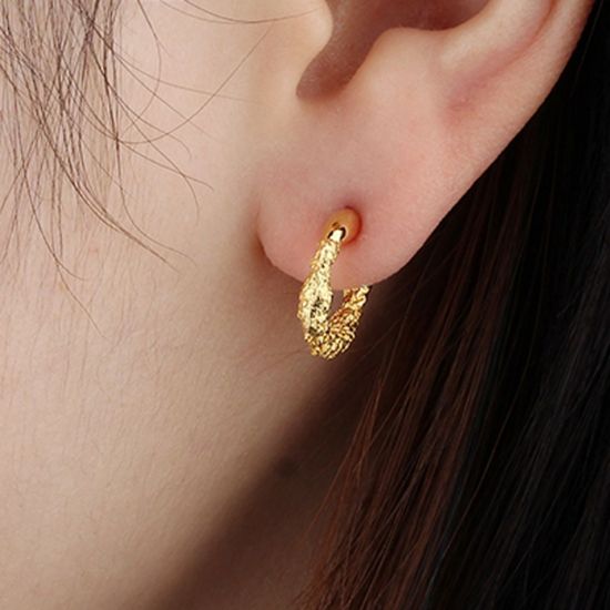 Wholesale Sample-order item - 925 Sterling Silver or Gold Texture Half Hoops Earrings -14mm