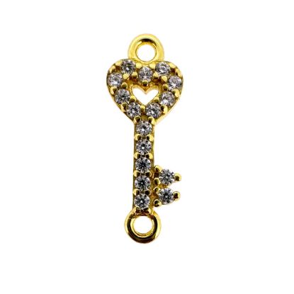 Wholesale Gold Over 925 Sterling Silver Tiny Key Connector with CZ Stones - 13.5mm (sold per piece)