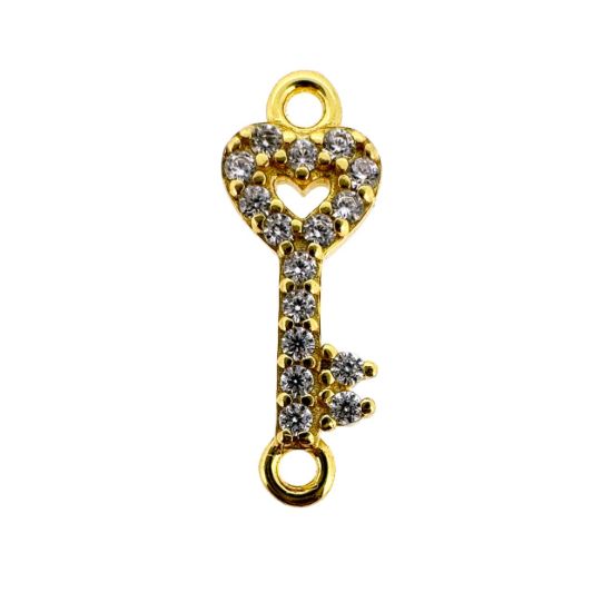 Wholesale Gold Over 925 Sterling Silver Tiny Key Connector with CZ Stones - 13.5mm (sold per piece)