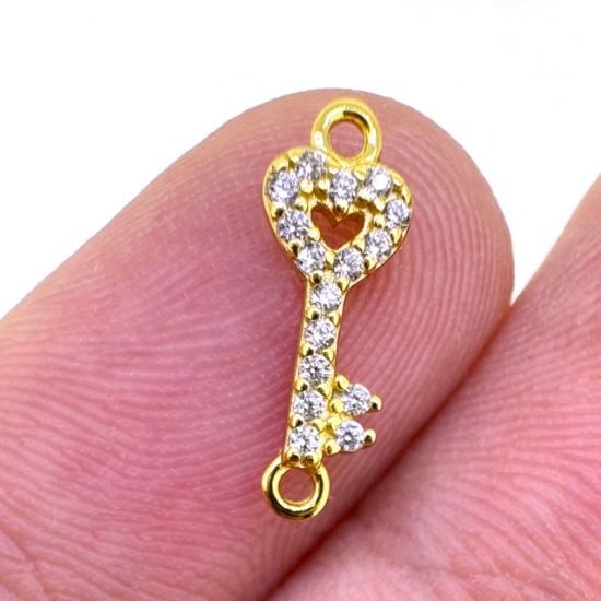 Wholesale Gold Over 925 Sterling Silver Tiny Key Connector with CZ Stones - 13.5mm (sold per piece)