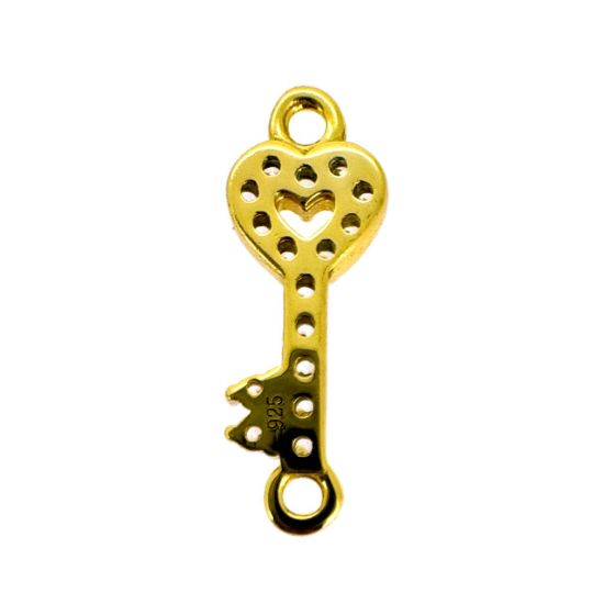 Wholesale Gold Over 925 Sterling Silver Tiny Key Connector with CZ Stones - 13.5mm (sold per piece)