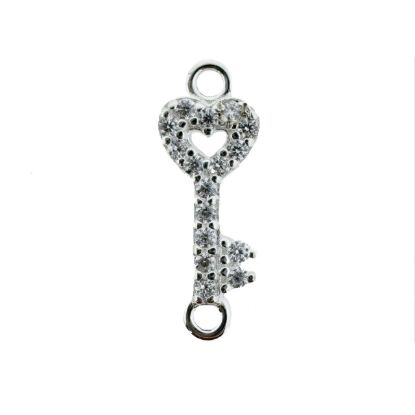 Wholesale 925 Sterling Silver Tiny Key Connector with CZ Stones - 13.5mm (sold per piece)