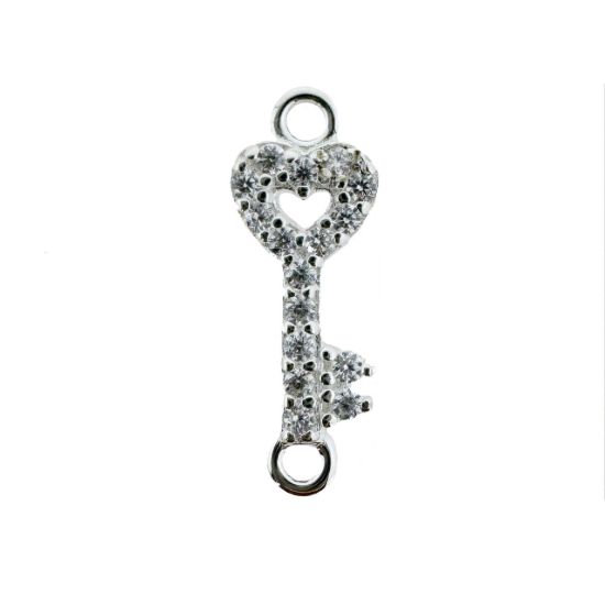Wholesale 925 Sterling Silver Tiny Key Connector with CZ Stones - 13.5mm (sold per piece)