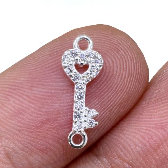 Wholesale 925 Sterling Silver Tiny Key Connector with CZ Stones - 13.5mm (sold per piece)