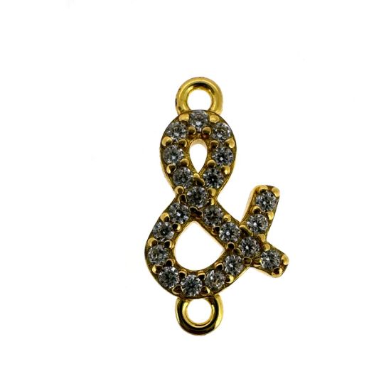 Wholesale Gold Over 925 Sterling Silver Tiny Ampersand Connector with CZ Stones - 12.5mm (sold per piece)