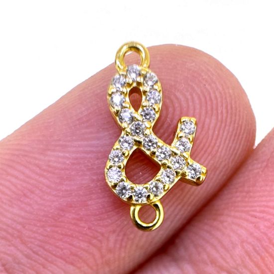 Wholesale Gold Over 925 Sterling Silver Tiny Ampersand Connector with CZ Stones - 12.5mm (sold per piece)