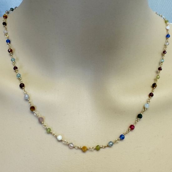 Wholesale Gold Over 925 Sterling Silver 3mm Round Faceted Genuine Multi-Stone Bead Rosary Chain - Bulk Chain (Sold Per Foot)