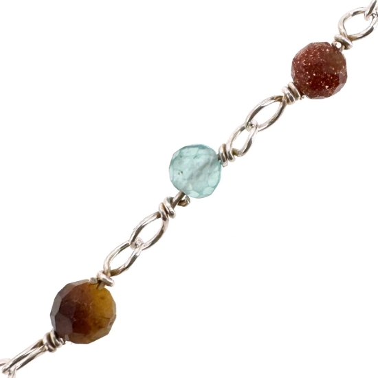 Wholesale Sterling Silver 3mm Round Faceted Genuine Multi-Stone Bead Rosary Chain - Bulk Chain (Sold Per Foot)