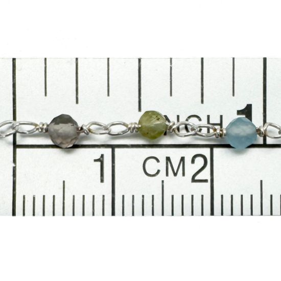 Wholesale Sterling Silver 3mm Round Faceted Genuine Multi-Stone Bead Rosary Chain - Bulk Chain (Sold Per Foot)