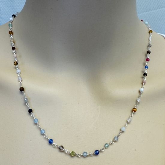 Wholesale Sterling Silver 3mm Round Faceted Genuine Multi-Stone Bead Rosary Chain - Bulk Chain (Sold Per Foot)