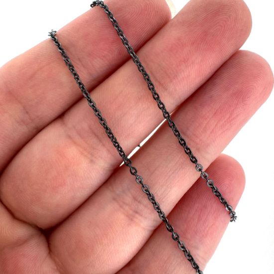 Wholesale Oxidized Sterling Silver Bulk Chain - 1.3x1.5mm Solid Flat Cable Chain (sold per foot)