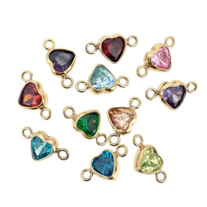 Wholesale 14K Gold Filled Fancy Tiny Heart Shaped Birthstone Bezel Connectors - AAA CZ Stones - 4mm (sold per piece)
