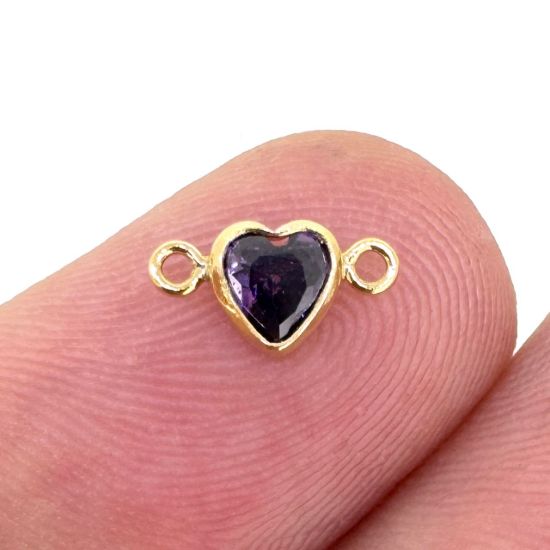 Wholesale 14K Gold Filled Fancy Tiny Heart Shaped Birthstone Bezel Connectors - AAA CZ Stones - 4mm (sold per piece)