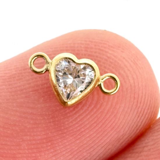 Wholesale 14K Gold Filled Fancy Tiny Heart Shaped Birthstone Bezel Connectors - AAA CZ Stones - 4mm (sold per piece)