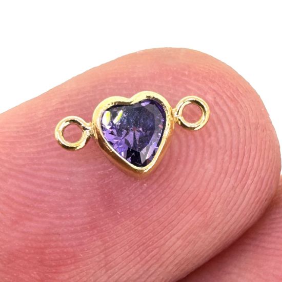 Wholesale 14K Gold Filled Fancy Tiny Heart Shaped Birthstone Bezel Connectors - AAA CZ Stones - 4mm (sold per piece)