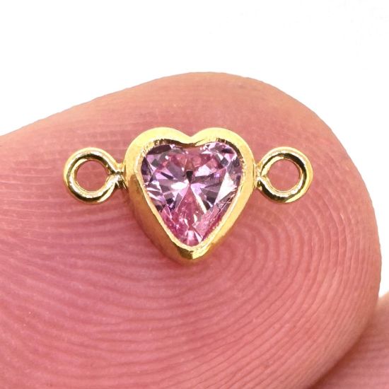 Wholesale 14K Gold Filled Fancy Tiny Heart Shaped Birthstone Bezel Connectors - AAA CZ Stones - 4mm (sold per piece)