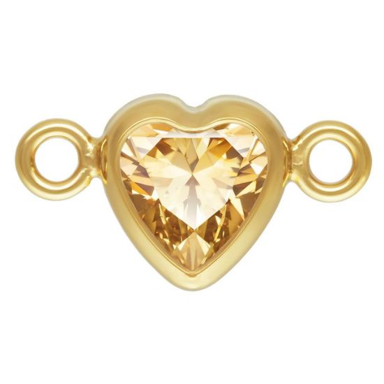 Wholesale 14K Gold Filled Fancy Tiny Heart Shaped Birthstone Bezel Connectors - AAA CZ Stones - 4mm (sold per piece)