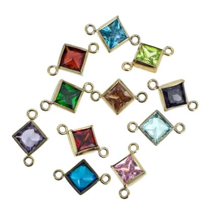 Wholesale 14K Gold Filled Fancy Tiny Diamond Shaped Birthstone Bezel Connectors - AAA CZ Stones - 4mm (sold per piece)