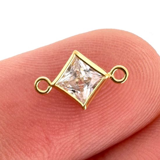 Wholesale 14K Gold Filled Fancy Tiny Diamond Shaped Birthstone Bezel Connectors - AAA CZ Stones - 4mm (sold per piece)