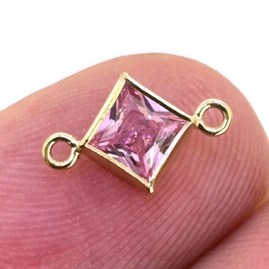 Wholesale 14K Gold Filled Fancy Tiny Diamond Shaped Birthstone Bezel Connectors - AAA CZ Stones - 4mm (sold per piece)