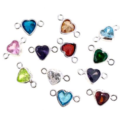 Wholesale 925 Sterling Silver Fancy Tiny Heart Shaped Birthstone Bezel Connectors - AAA CZ Stones - 4mm (sold per piece) 