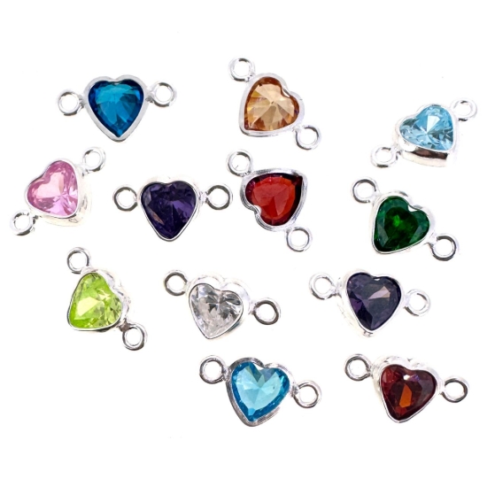 Wholesale 925 Sterling Silver Fancy Tiny Heart Shaped Birthstone Bezel Connectors - AAA CZ Stones - 4mm (sold per piece) 