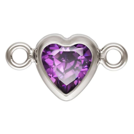 Wholesale 925 Sterling Silver Fancy Tiny Heart Shaped Birthstone Bezel Connectors - AAA CZ Stones - 4mm (sold per piece) 