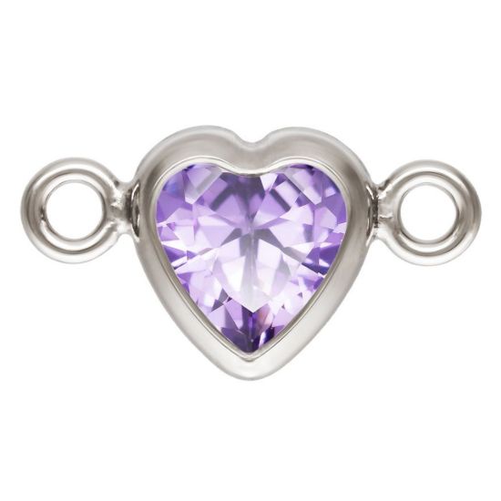 Wholesale 925 Sterling Silver Fancy Tiny Heart Shaped Birthstone Bezel Connectors - AAA CZ Stones - 4mm (sold per piece) 