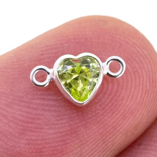 Wholesale 925 Sterling Silver Fancy Tiny Heart Shaped Birthstone Bezel Connectors - AAA CZ Stones - 4mm (sold per piece) 