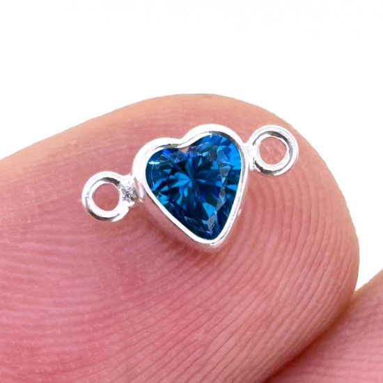 Wholesale 925 Sterling Silver Fancy Tiny Heart Shaped Birthstone Bezel Connectors - AAA CZ Stones - 4mm (sold per piece) 