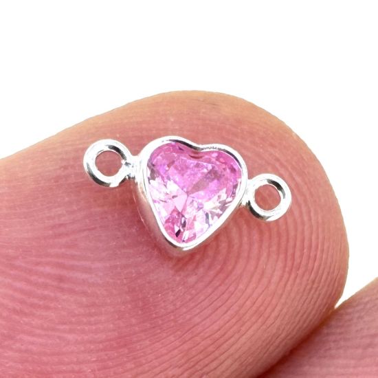 Wholesale 925 Sterling Silver Fancy Tiny Heart Shaped Birthstone Bezel Connectors - AAA CZ Stones - 4mm (sold per piece) 